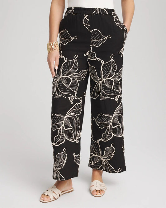 Chico's Embroidered Wide-Leg Cropped Pants Black