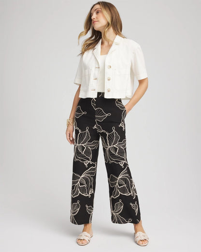 Chico's Embroidered Wide-Leg Cropped Pants Black