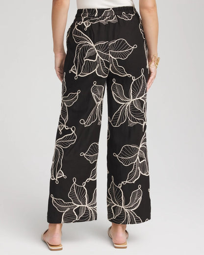 Chico's Embroidered Wide-Leg Cropped Pants Black