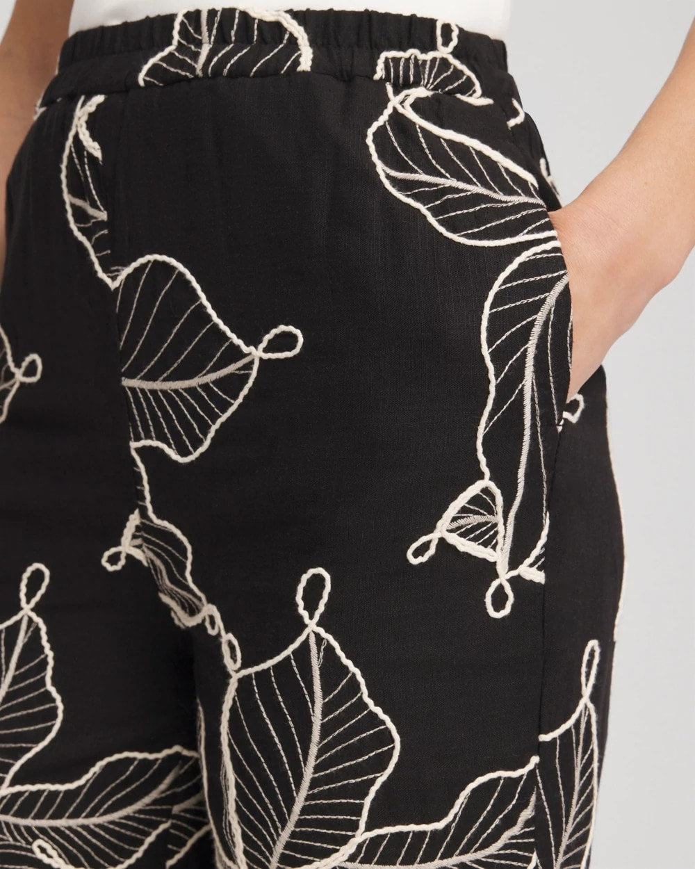 Chico's Embroidered Wide-Leg Cropped Pants Black