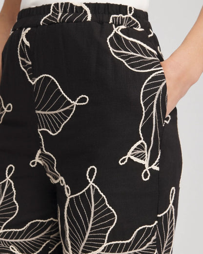 Chico's Embroidered Wide-Leg Cropped Pants Black