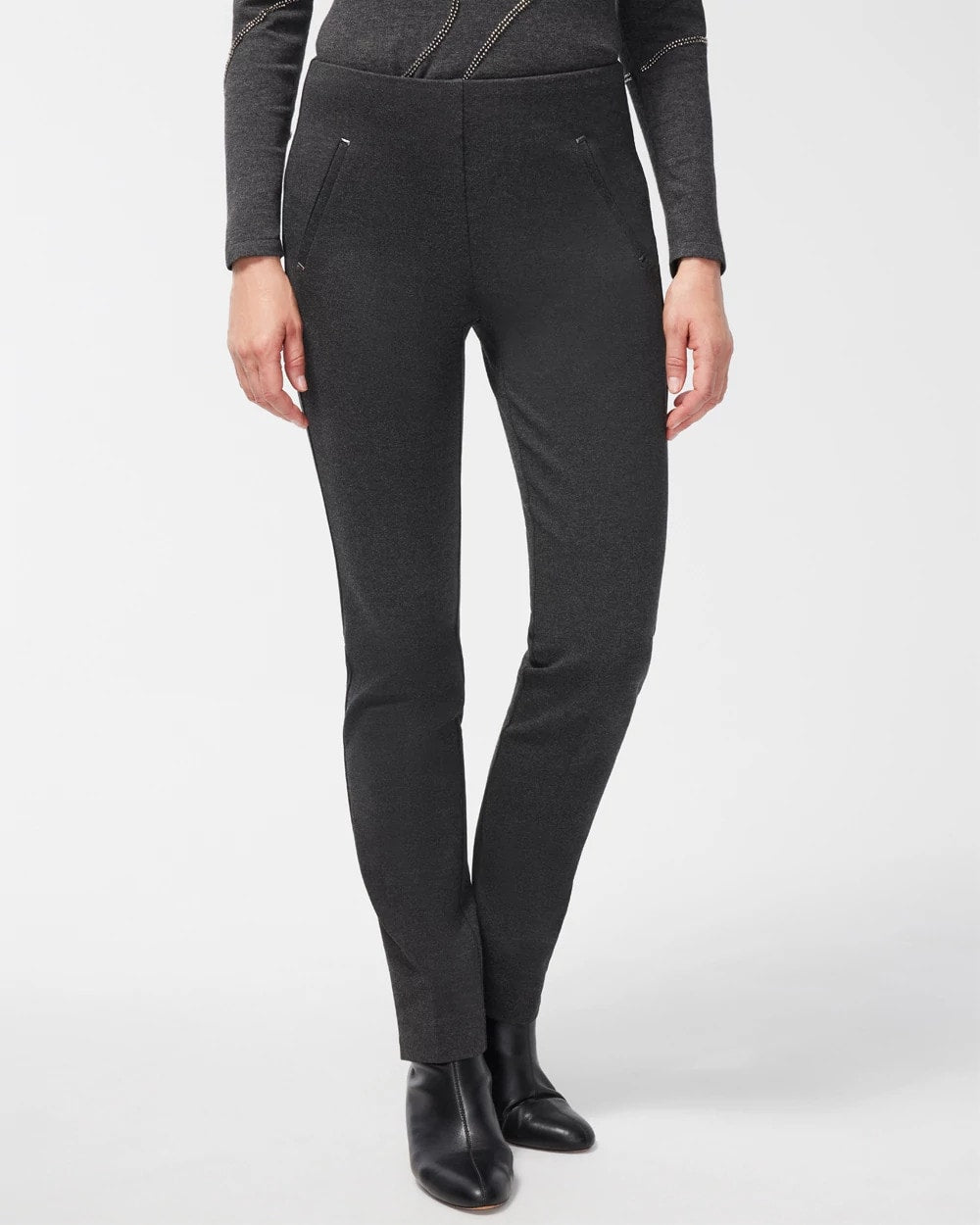 Chico's Juliet Trim Detail Ponte Pants Graphite Heather Gray