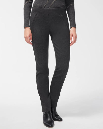 Chico's Juliet Trim Detail Ponte Pants Graphite Heather Gray
