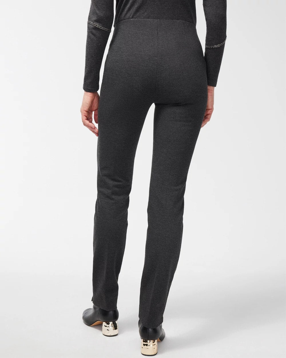 Chico's Juliet Trim Detail Ponte Pants Graphite Heather Gray