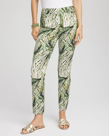 Chico's Brigitte™ Slim Ankle Palm-Print Pants Ecru