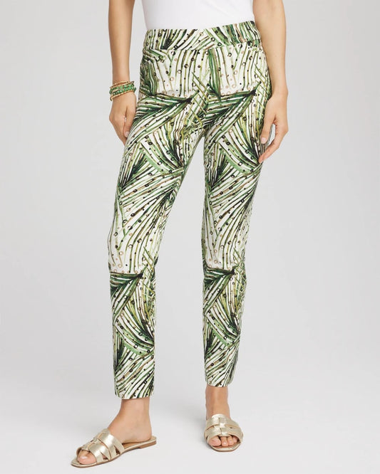 Chico's Brigitte™ Slim Ankle Palm-Print Pants Ecru