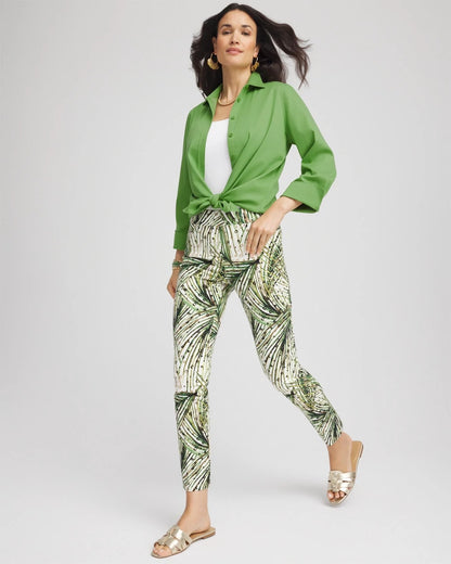 Chico's Brigitte™ Slim Ankle Palm-Print Pants Ecru
