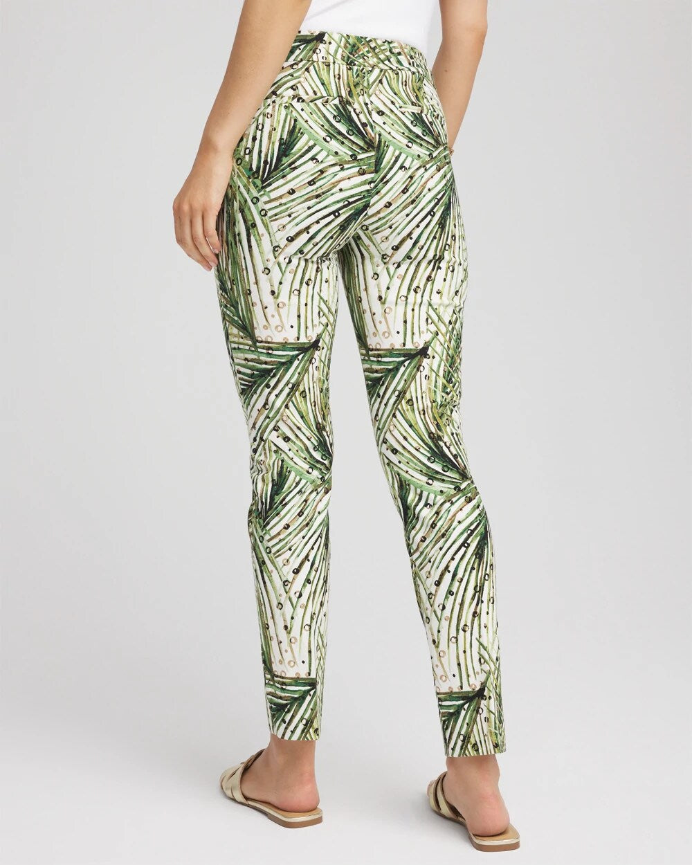 Chico's Brigitte™ Slim Ankle Palm-Print Pants Ecru
