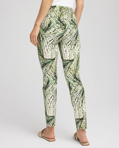 Chico's Brigitte™ Slim Ankle Palm-Print Pants Ecru