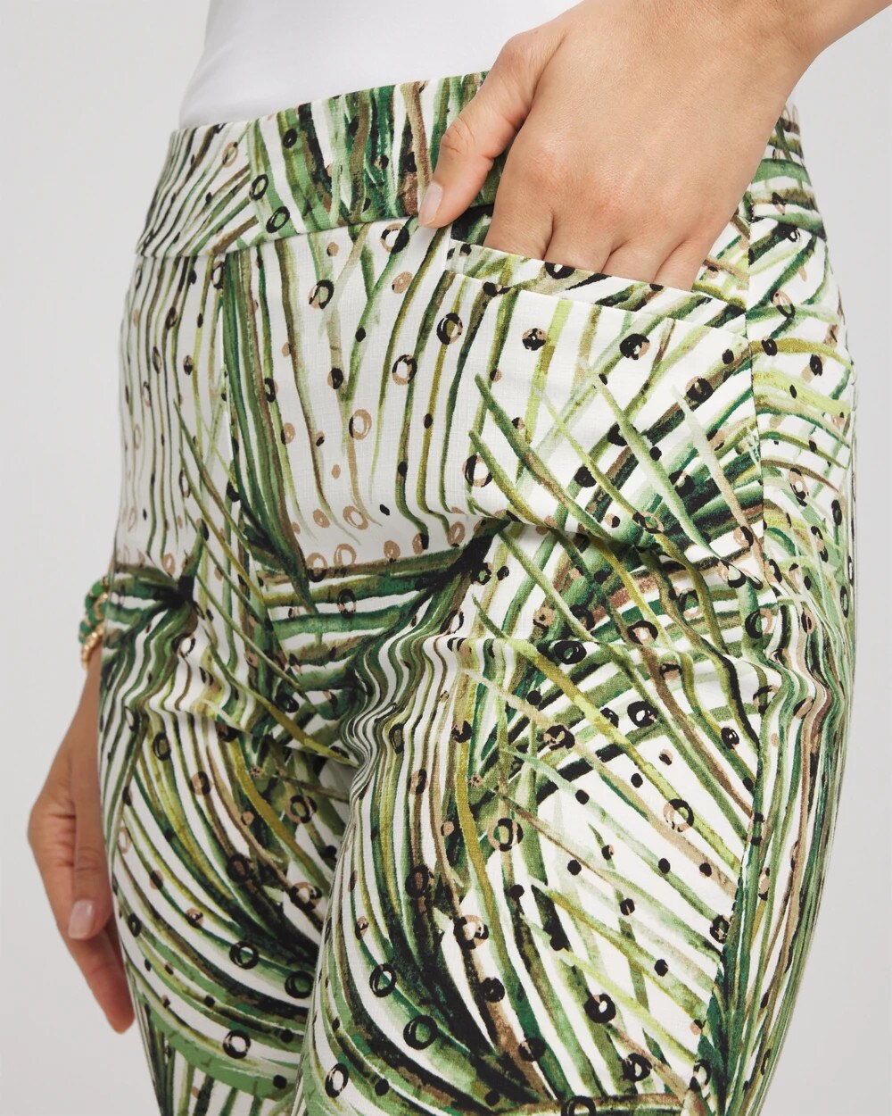 Chico's Brigitte™ Slim Ankle Palm-Print Pants Ecru