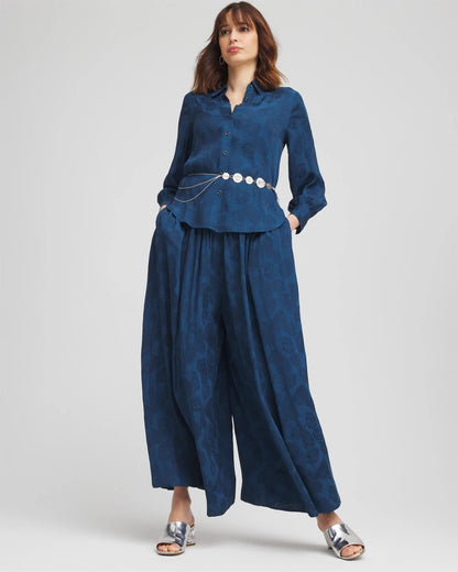 Chico's Jacquard Culotte Wide-Leg Pants Seaport