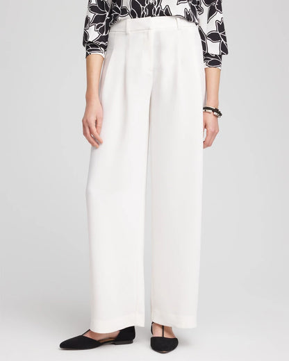 Chico's Crepe Pleated Relaxed Pants Ecru