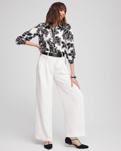 Chico's Crepe Pleated Relaxed Pants Ecru