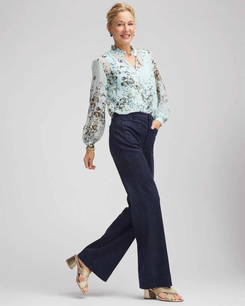 Chico's Faux Suede Bootcut Ankle Pants Passport Blue