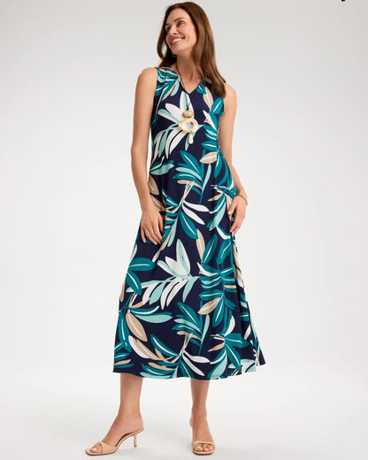Chico's Travelers™ Palm Maxi Dress Kings Navy