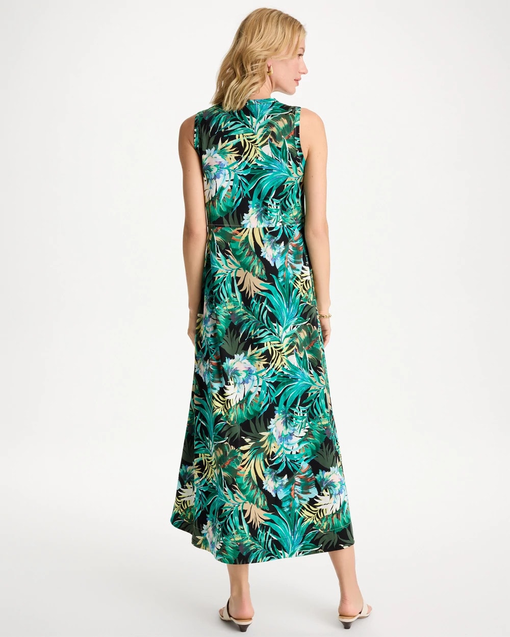 Chico's Palm Printed Knit Maxi Dress Topanga Green