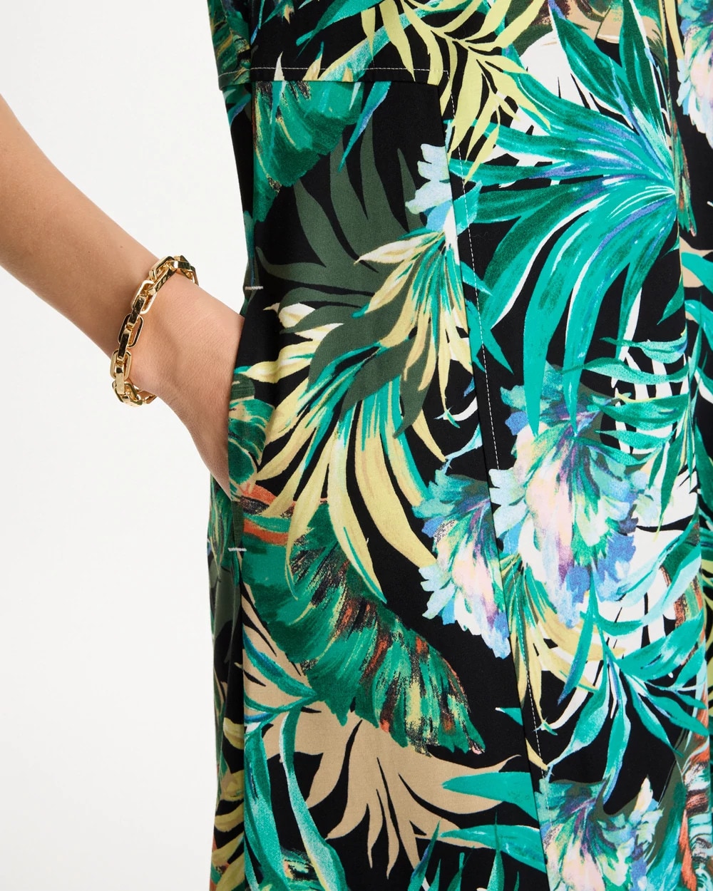 Chico's Palm Printed Knit Maxi Dress Topanga Green