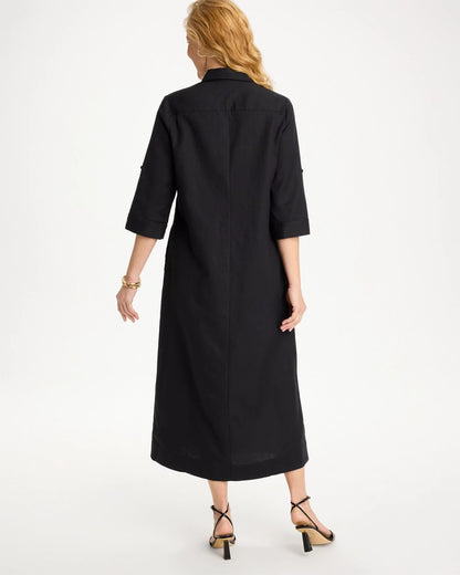 Chico's Embellished Linen-Cotton Shirtdress Black