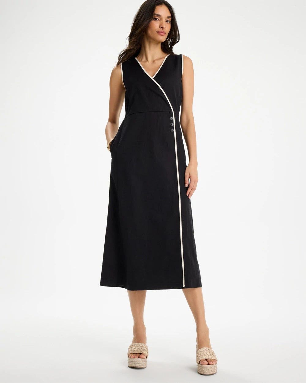 Chico's Sleeveless Surplice Linen Dress Black