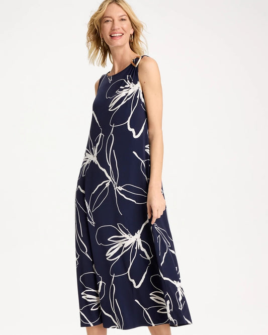 Chico's Travelers™ Knit Botanical Jeweled Dress Passport Blue