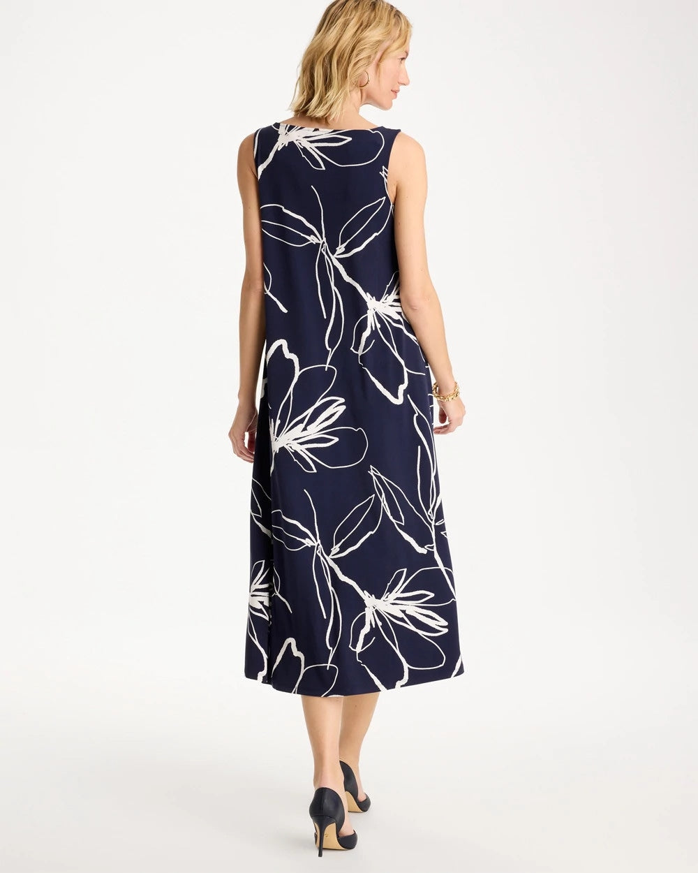 Chico's Travelers™ Knit Botanical Jeweled Dress Passport Blue