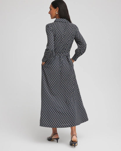 Chico's Chain Print Maxi Shirtdress Passport Blue