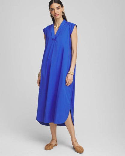 Chico's Petite Popover Poplin Maxi Dress Rich Cobalt