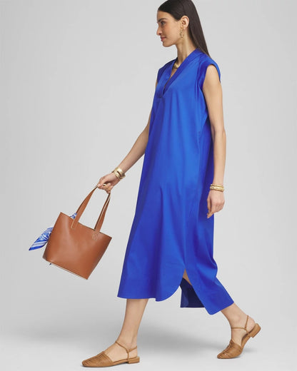 Chico's Petite Popover Poplin Maxi Dress Rich Cobalt