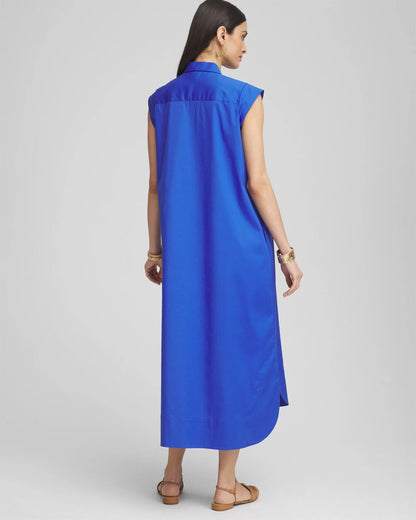 Chico's Petite Popover Poplin Maxi Dress Rich Cobalt