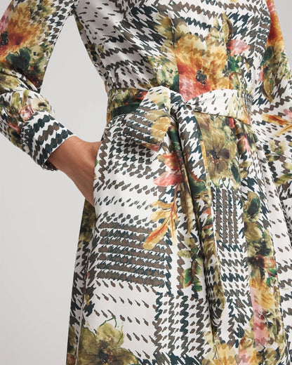 Chico's Artisanal Floral Print  Maxi Shirtdress Ecru