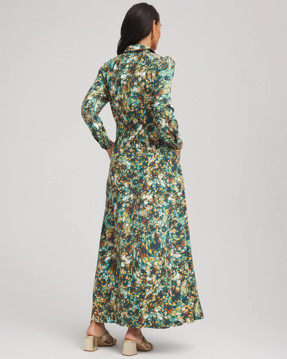 Chico's Printed Long-Sleeved Shirtdress Darkest Spruce