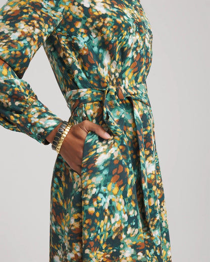 Chico's Printed Long-Sleeved Shirtdress Darkest Spruce