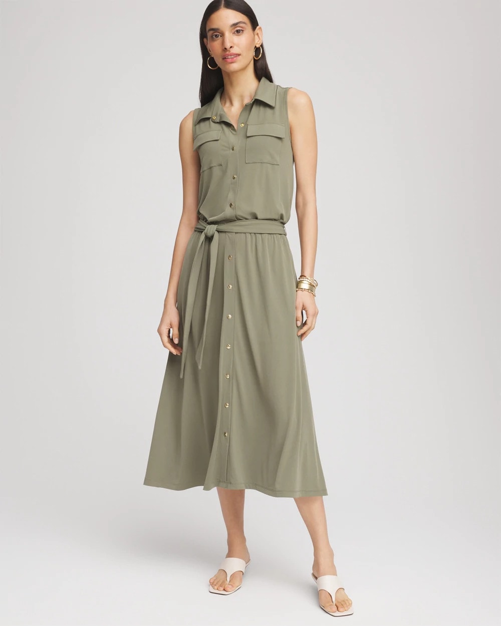 Chico's Travelers™ Knit Sleeveless Shirtdress Dusty Olive