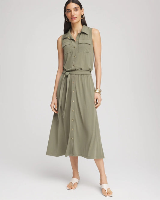 Chico's Travelers™ Knit Sleeveless Shirtdress Dusty Olive