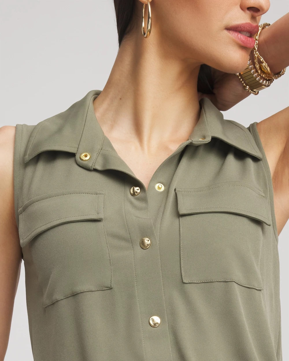 Chico's Travelers™ Knit Sleeveless Shirtdress Dusty Olive