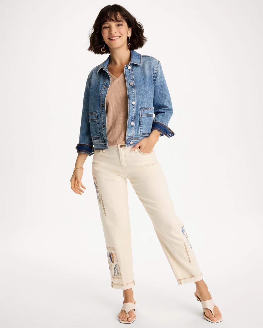 Chico's Patchwork Relaxed Boyfriend Jean Natural Seeded