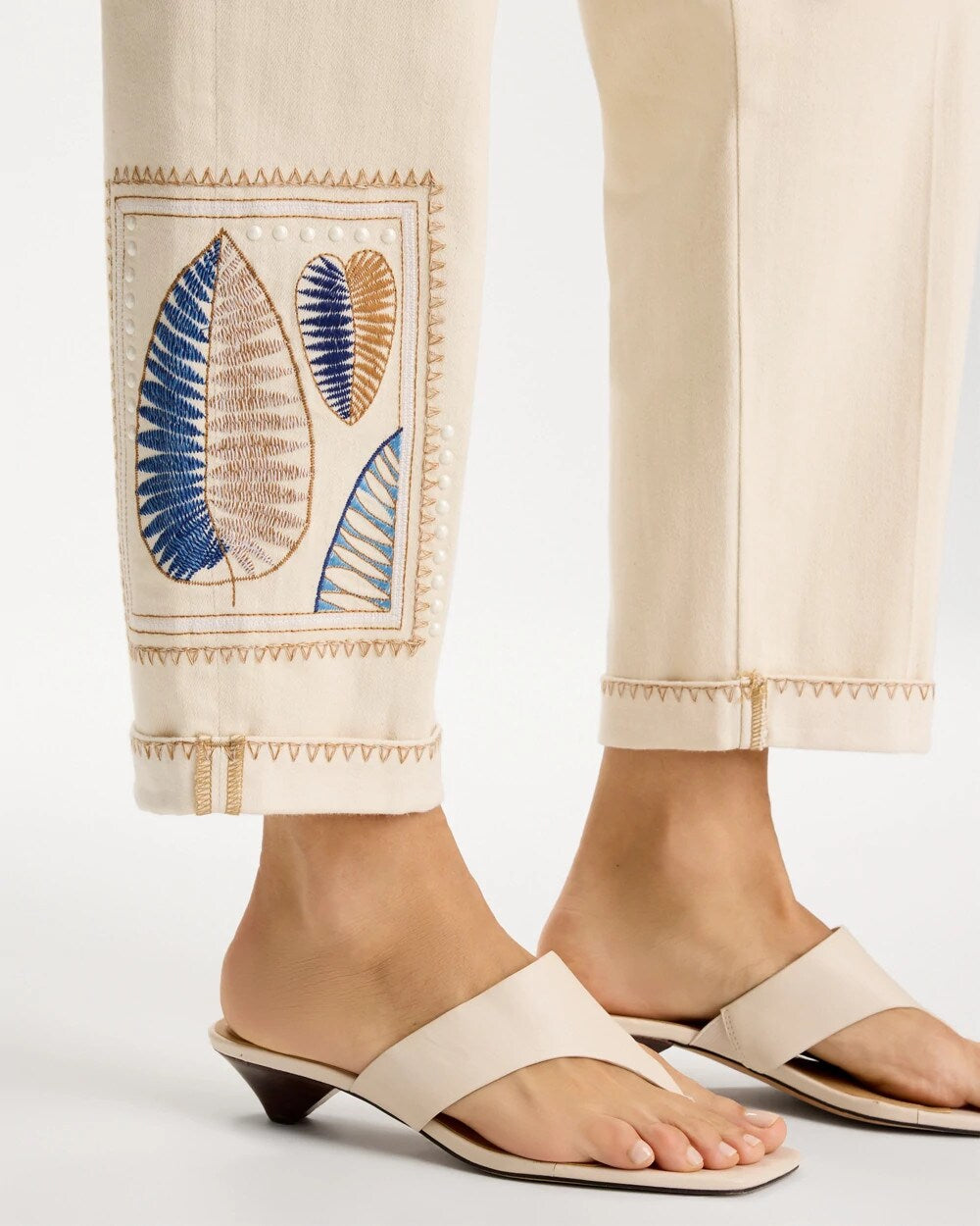 Chico's Patchwork Relaxed Boyfriend Jean Natural Seeded