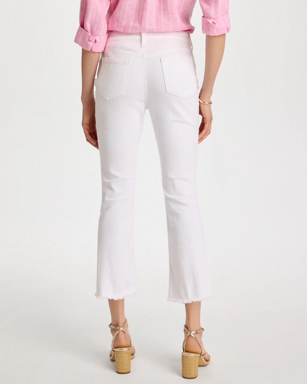 Chico's Petite No Stain Girlfriend Fray Hem Kick Flare Jeans Alabaster