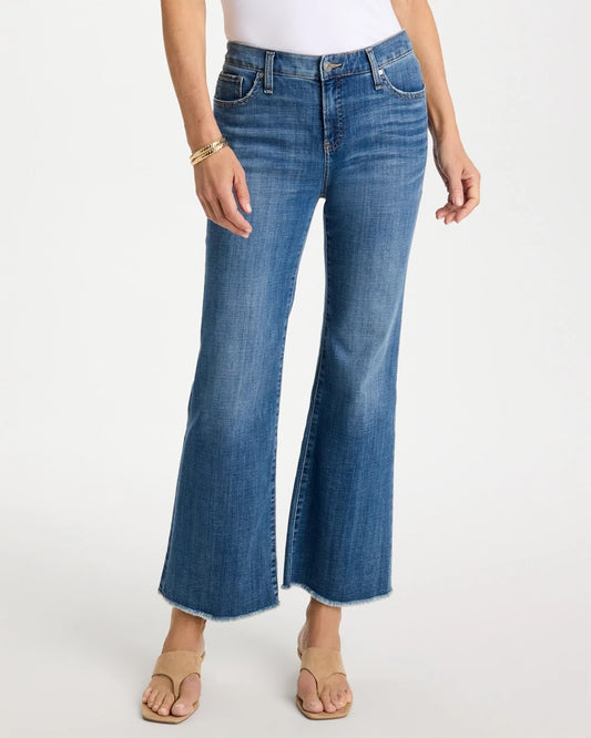 Chico's Girlfriend Frayed Flared Jeans Jessamine Indigo