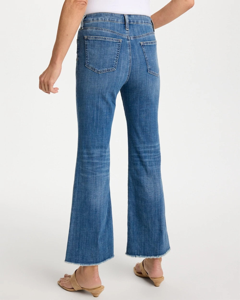Chico's Girlfriend Frayed Flared Jeans Jessamine Indigo