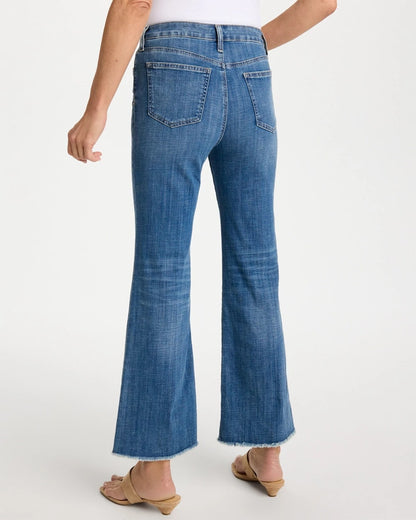 Chico's Girlfriend Frayed Flared Jeans Jessamine Indigo