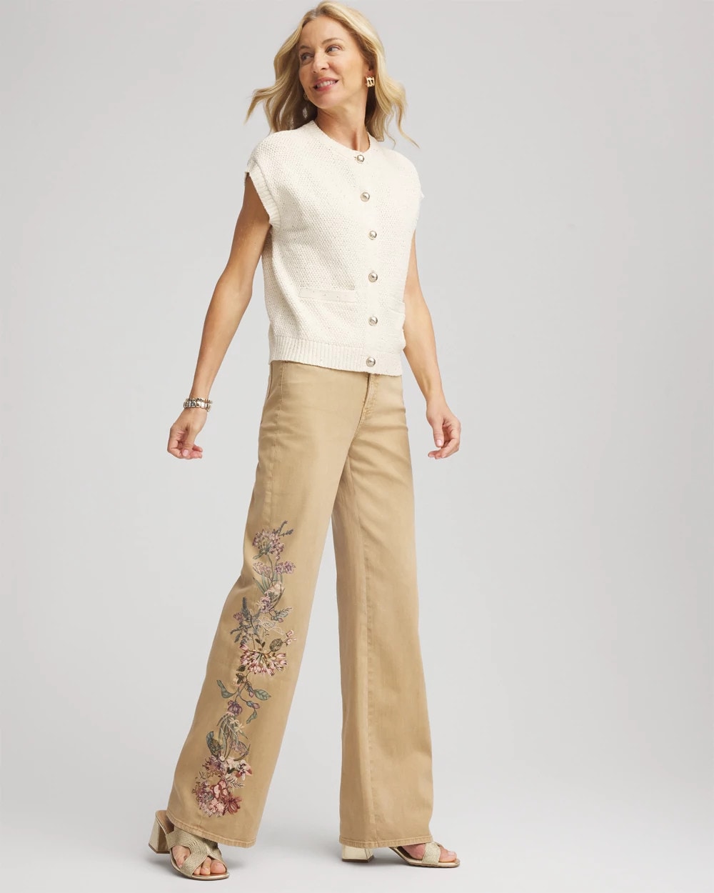 Chico's Embroidered High-Rise Wide-Leg Jeans Cafe Aroma