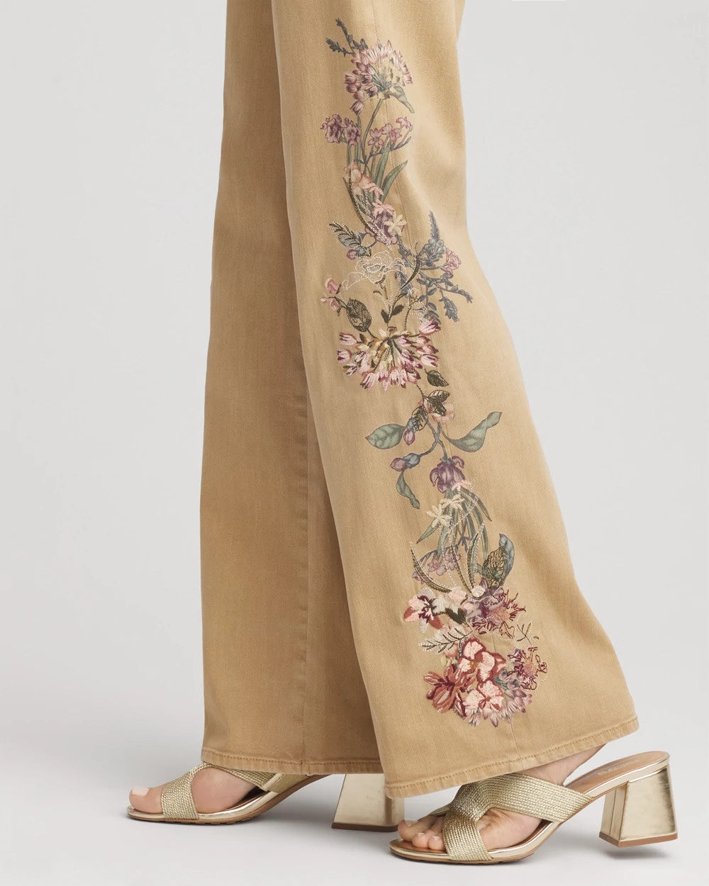 Chico's Embroidered High-Rise Wide-Leg Jeans Cafe Aroma