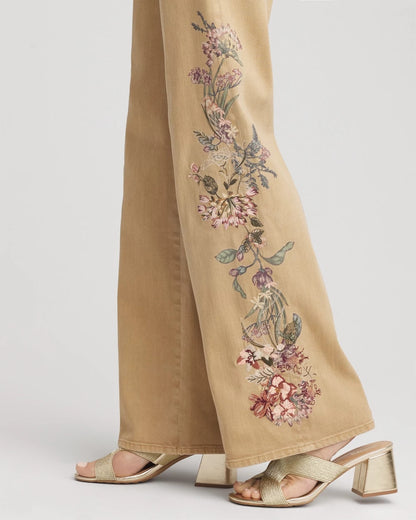 Chico's Embroidered High-Rise Wide-Leg Jeans Cafe Aroma