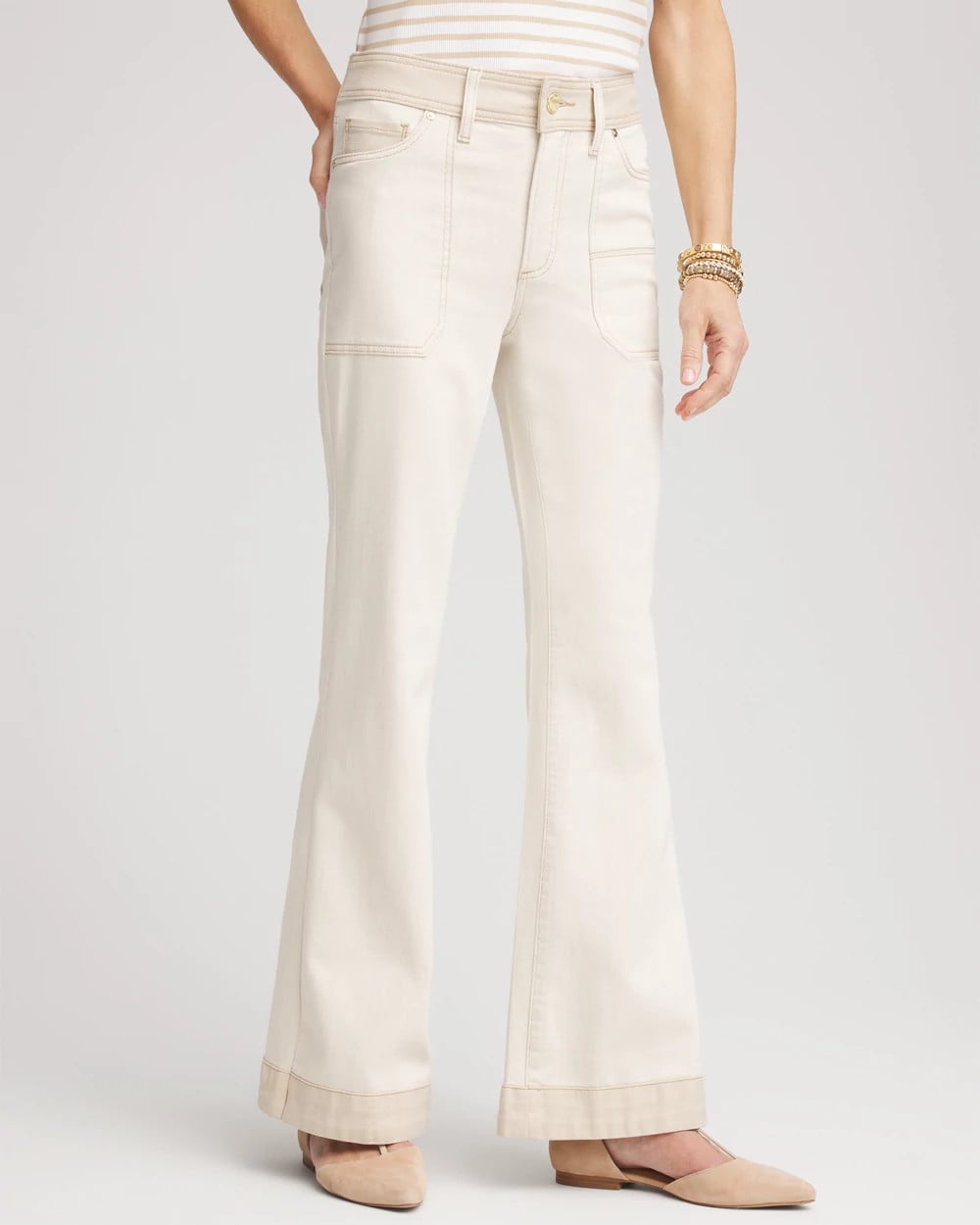 Chico's Colorblock Wide Flare Jeans Neutral