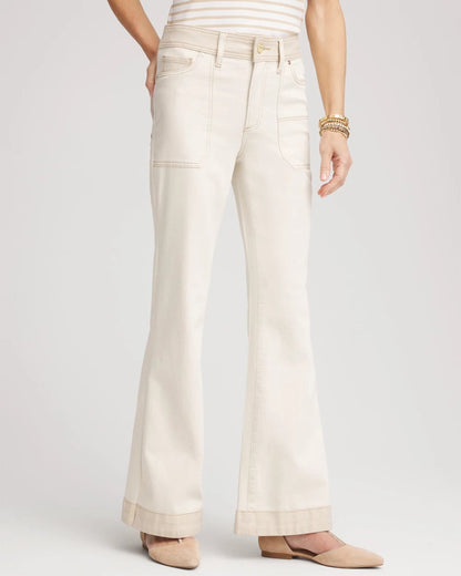 Chico's Colorblock Wide Flare Jeans Neutral