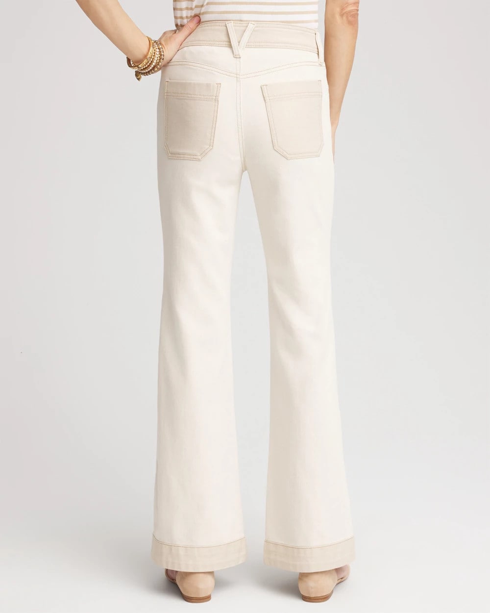 Chico's Colorblock Wide Flare Jeans Neutral