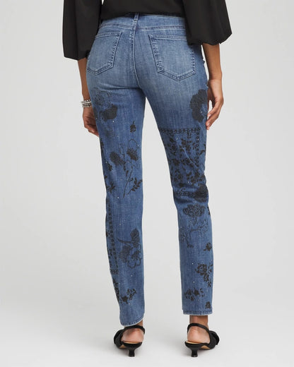 Chico's Mixed-Media Girlfriend Slim Ankle Jeans Emilia Indigo