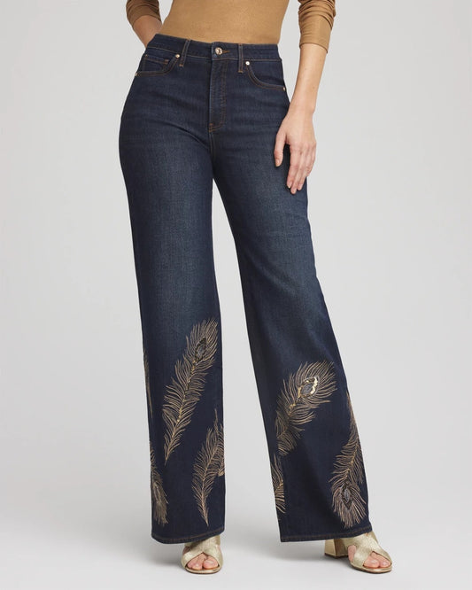 Chico's Embellished High-Rise Wide-Leg Jeans Marconi Indigo