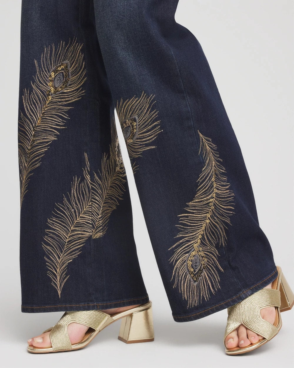 Chico's Embellished High-Rise Wide-Leg Jeans Marconi Indigo